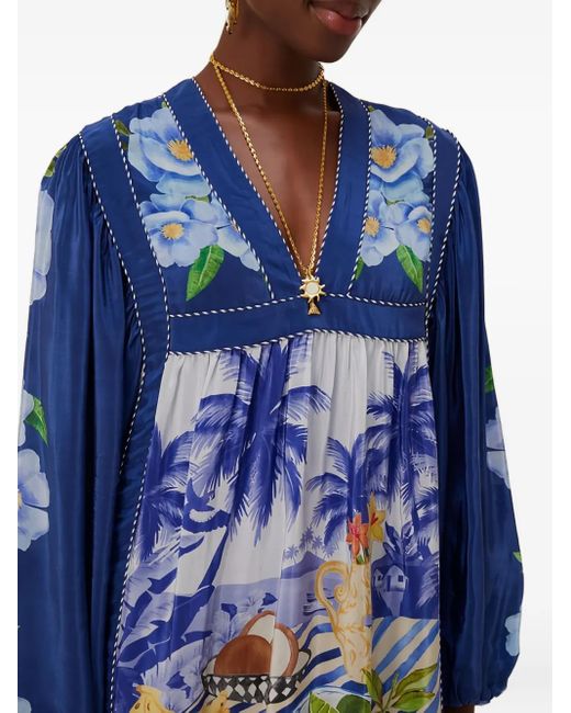 Farm Rio Blue V-Neck Mini Dress