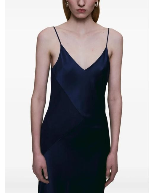 Alejandra Alonso Rojas Blue Diana Satin-Paneled Slip Maxi Dress