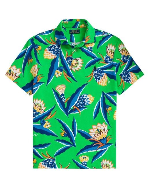 Polo Ralph Lauren Green Floral-print Cotton Polo Shirt for men