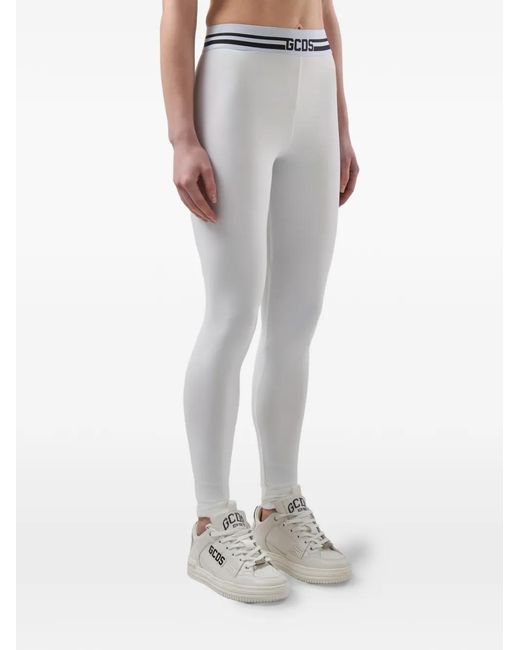 Gcds White Logo-Waistband Leggings