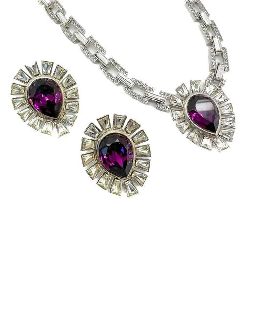 JENNIFER GIBSON JEWELLERY Metallic Vintage Amethyst Teardrop Necklace &Amp; Earrings Set 1980S