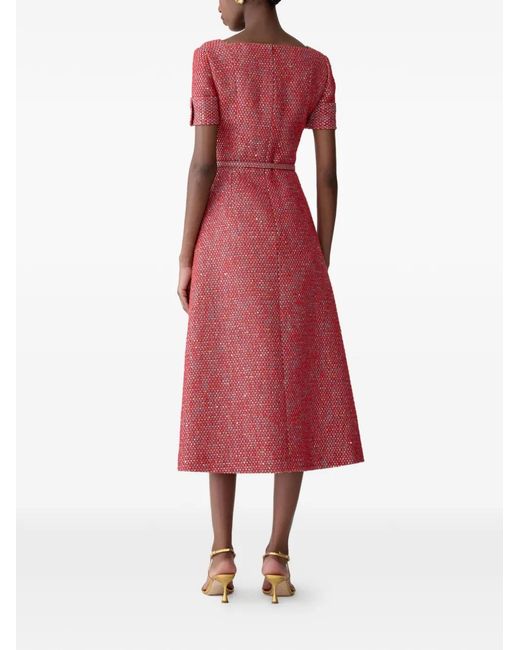 Carolina Herrera Red Robe Évasée En Maille Métallisée