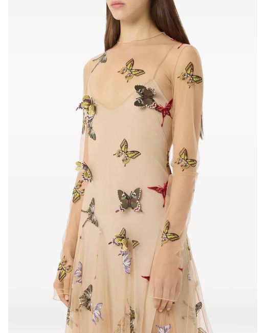 Blumarine White Butterfly-Embroidered Maxi Dress
