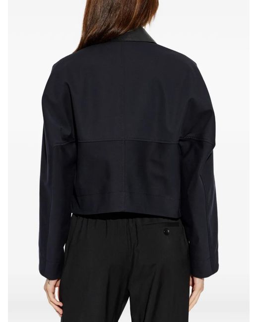 Givenchy Blue Leather-Collar Asymmetric Jacket