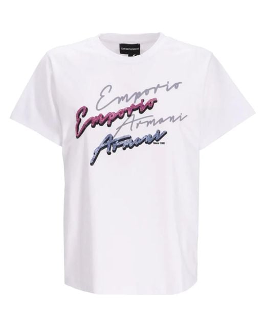 Emporio Armani White Logo-Print Cotton T-Shirt