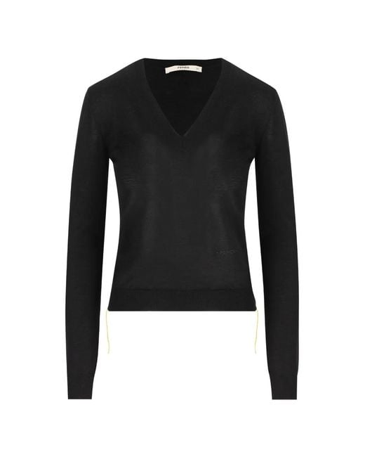Fendi Black V-Neck Cashmere-Blend Sweater