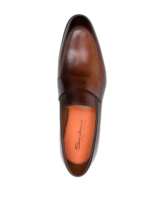 Santoni Brown Penny-Slot Leather Loafers for men