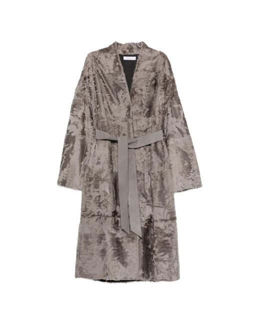 Liska Gray Long-Sleeve Belted Coat