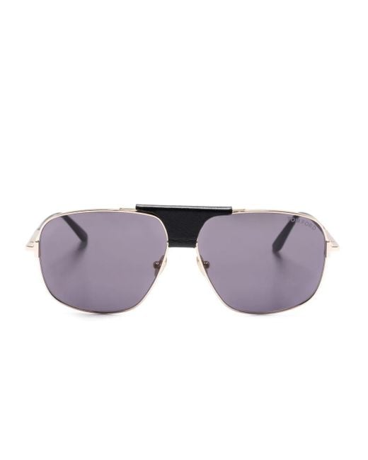 Tom Ford Black Tex Pilot-Frame Sunglasses
