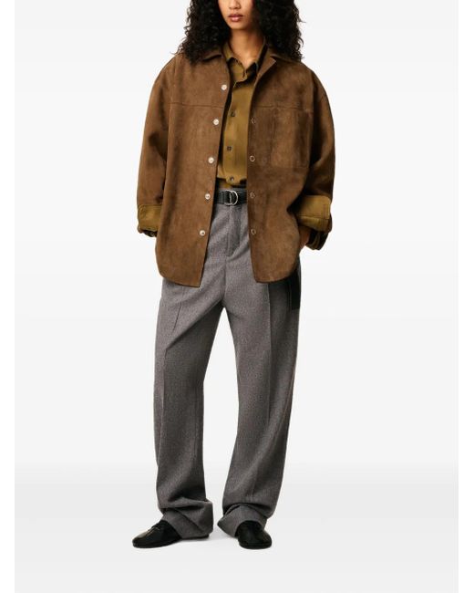 AMI Brown Leather Shirt Jacket