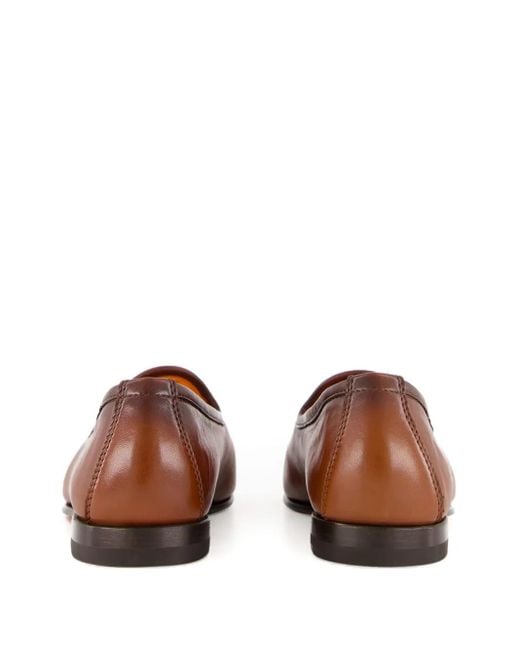 Santoni Brown Leather Tassel Loafers for men