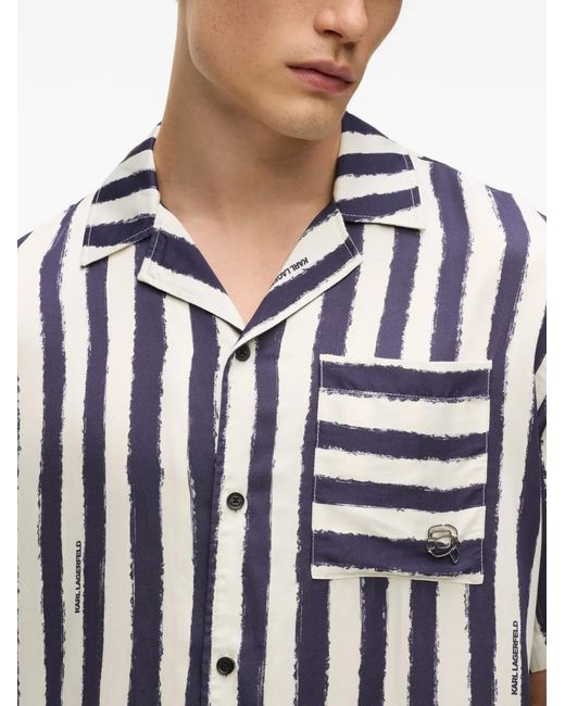 Karl Lagerfeld Blue Ikon Striped Bowling Shirt for men
