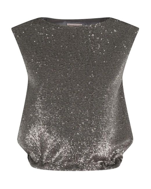 Herno Gray Sequin-Embellished Drawstring Top