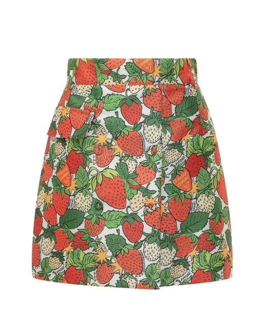 ALESSANDRO ENRIQUEZ Red Strawberry-Print Belted Mini Skirt
