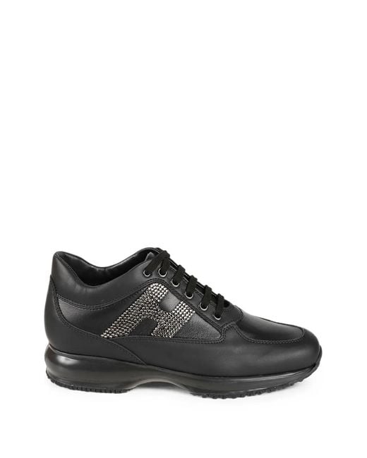 Hogan Black Crystal-Embellished Leather Sneakers