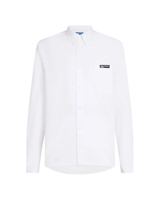Karl Lagerfeld White Logo-Patch Poplin Shirt for men