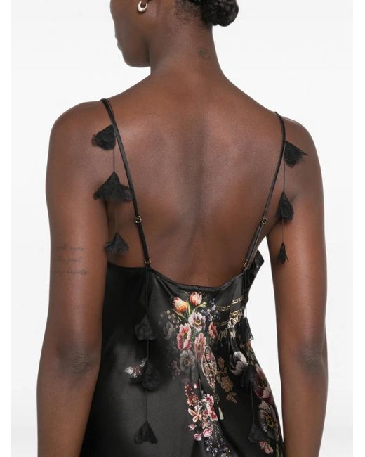 Camilla White Floral-Print Rhinestone-Embellished Asymmetric Dress