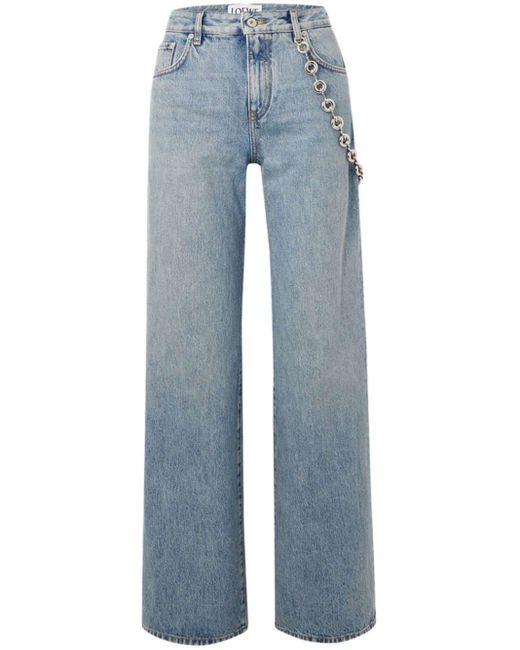 Loewe Blue Chain-embellished Mid-rise Straight-leg Jeans