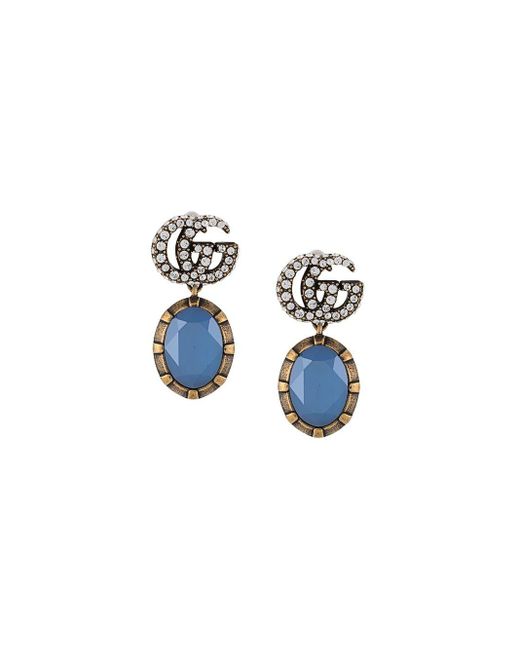 Gucci Blue GG Crystal Drop Earrings