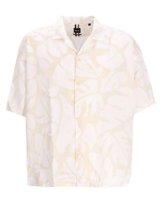 Boss White S-drew Leaf-print Shirt for men