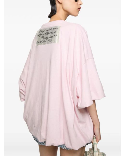 Acne Pink Gathered Logo T-Shirt
