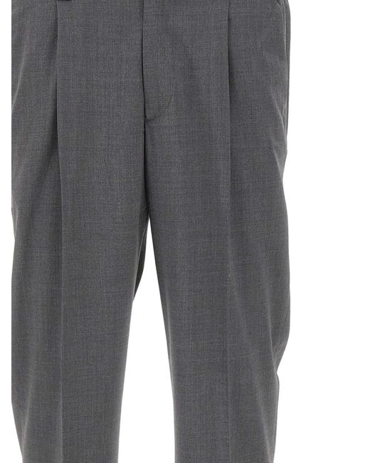 Devore Gray Pleats Cuffed Trousers for men