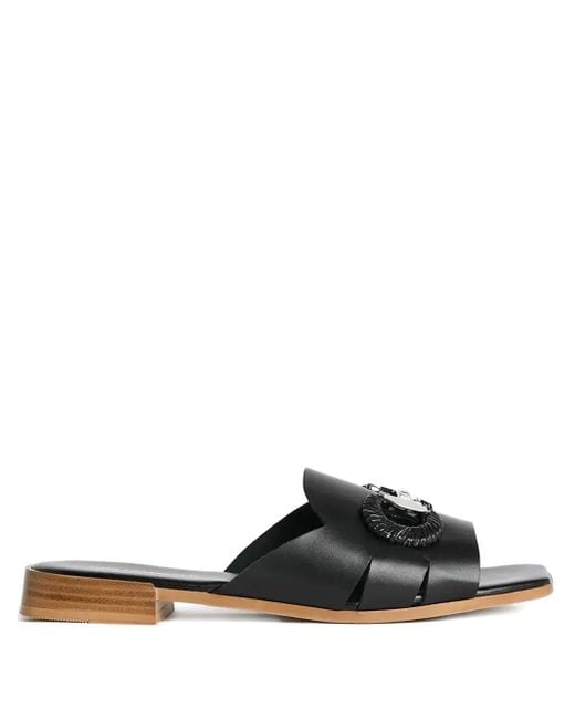 Karl Lagerfeld Black Leather Slides