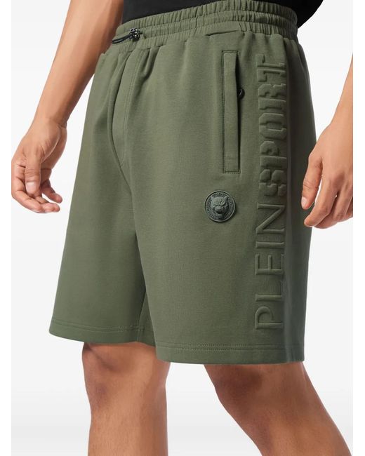 Philipp Plein Green Embossed-Logo Track Shorts for men