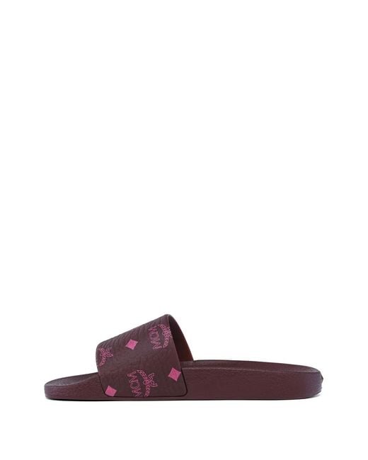 MCM Purple Monogram-Print Slides