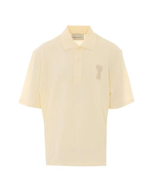 AMI Natural Ami De Coeur Embroidered Polo Shirt for men