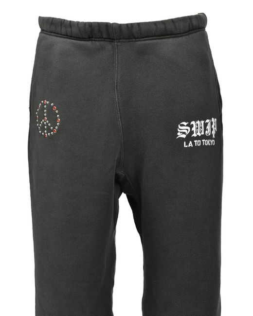 SWJP Black Stud-Embellished Track Pants for men
