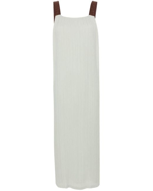 Alysi White Interwoven-straps Plissé Midi Dress
