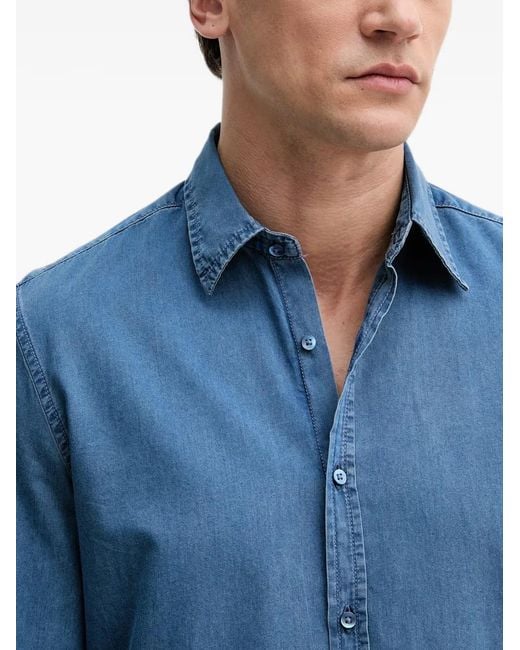 Benetton Blue Chemise En Jean À Effet Délavé for men