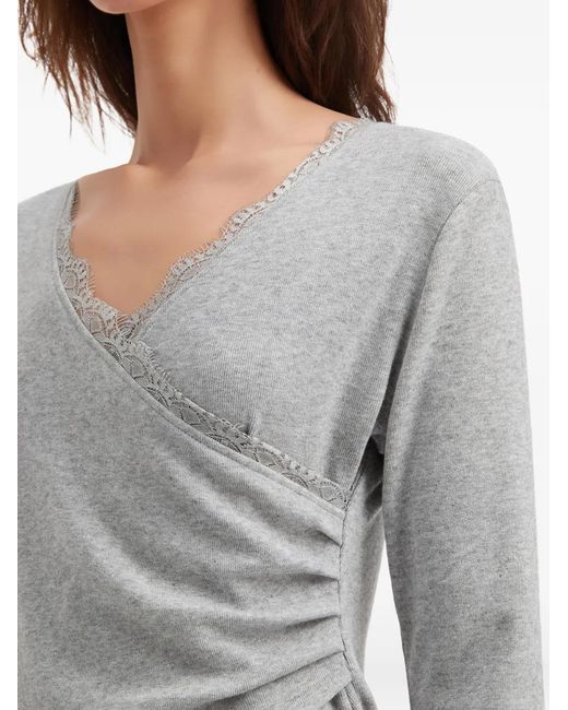 B+ AB Gray Lace-Trim V-Neck Top