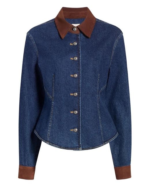 Cinq À Sept Blue Combo Autum Buttoned-Suede Shirt