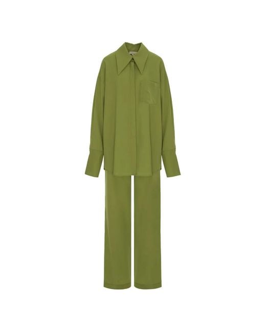 CuAnna Green Pointed-Collar Wide-Leg Suit