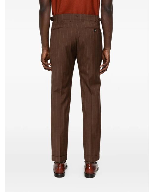 Berwich Brown Pinstripe Pleated Trousers for men