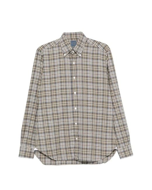 Barba Napoli Gray Check-Pattern Button-Down Shirt for men