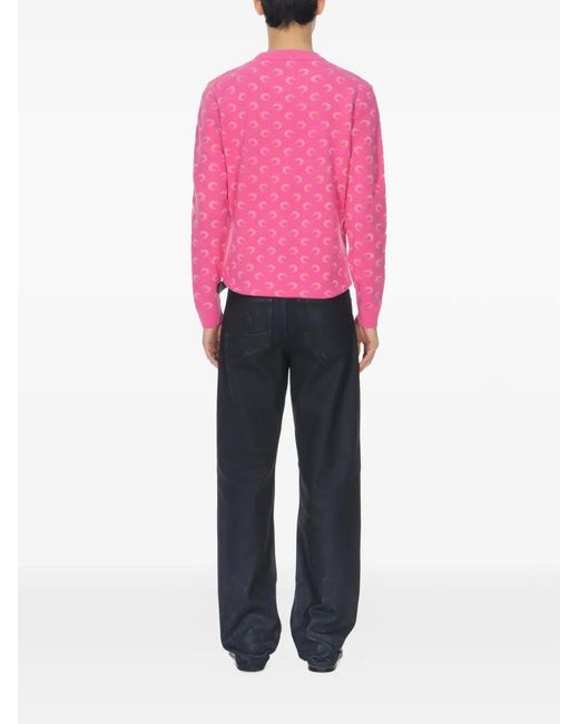 MARINE SERRE Pink Moon-Jacquard Crew-Neck Sweater for men
