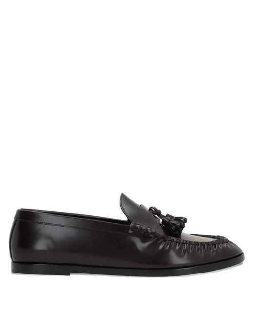 The Row Black Pleated Tassel Leather Loafers
