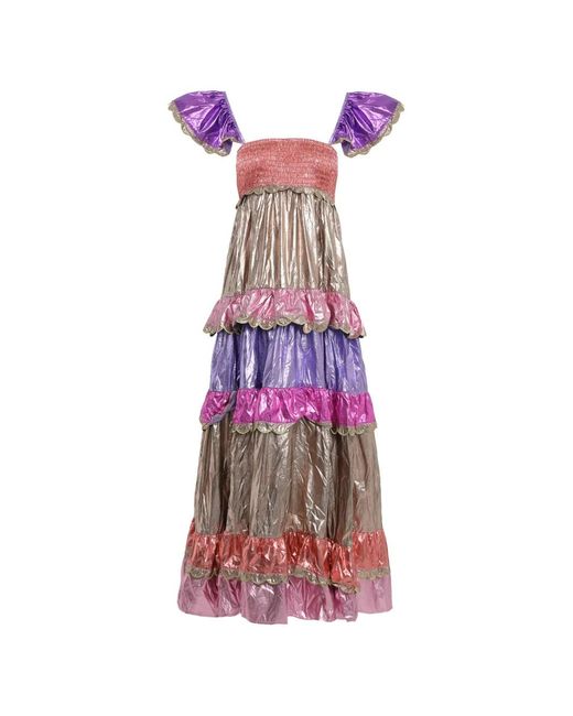Celiab Purple Ruffled-Detail Maxi Dress