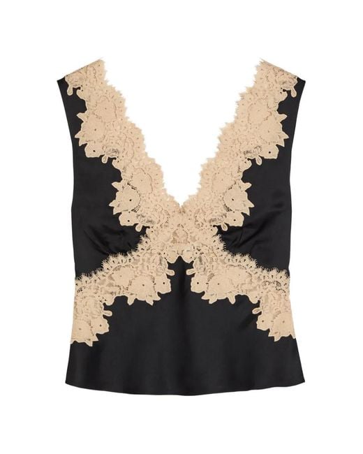 Rixo Black Emmie Lace-Trim Sleeveless Top