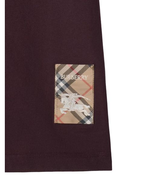 Burberry Purple Check-Label Cotton T-Shirt for men