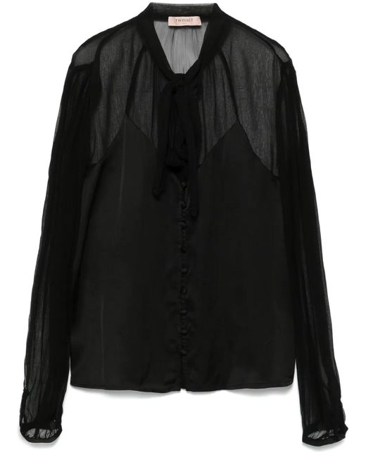 Twinset Black Satin Tie-Neck Blouse