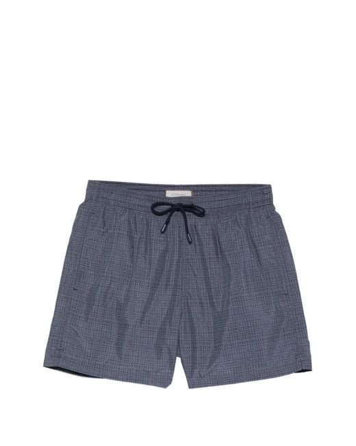 Canali Blue Drawstring Patterned Swim Shorts for men
