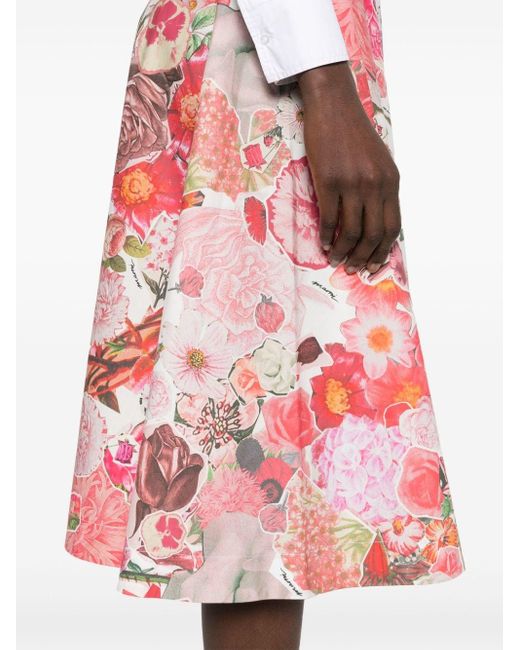 Marni Red Midi Skirt With Floral Print