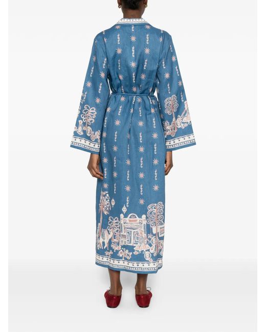 ALÉMAIS Blue Acacia Patterned Tie Dress