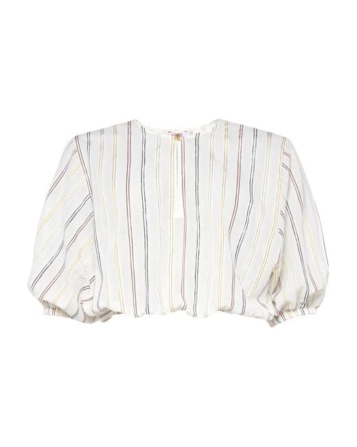 Eres White Eldorado Striped Puff-Sleeve Blouse