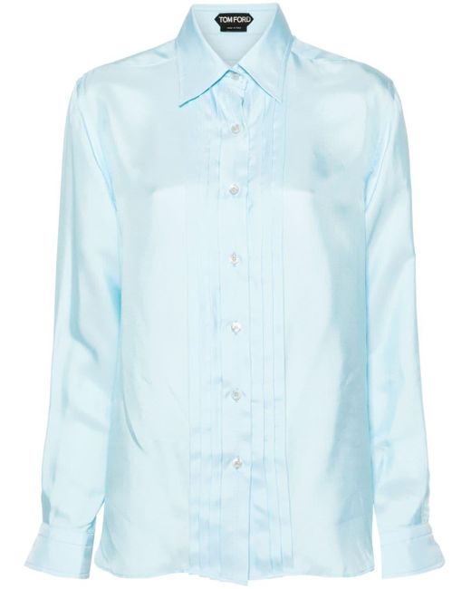 Tom Ford Blue Pleat-detailing Silk Blend Shirt