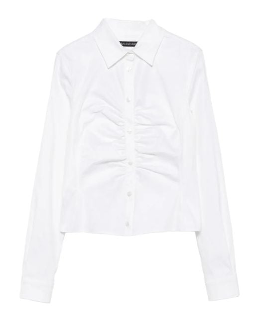 Balenciaga White Ruched Long-Sleeve Shirt